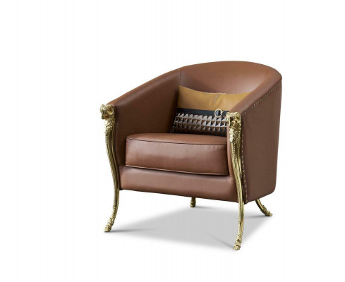 Designer Sessel 1 Plaz Braun Lieder Textil Luxus Club Lounge Sofa Einsëtzer