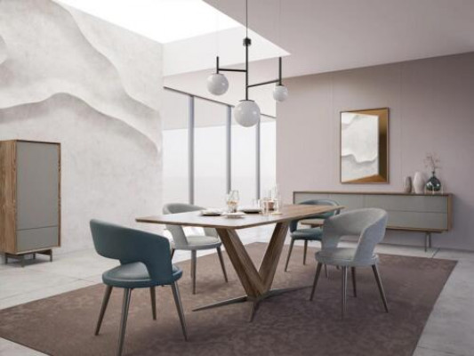 Iesszëmmer Komplett 8-Stéck Set Stull Nei Iessdësch Sideboard Design Vitrinn