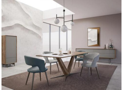 Iesszëmmer Komplett 8-Stéck Set Stull Nei Iessdësch Sideboard Design Vitrinn