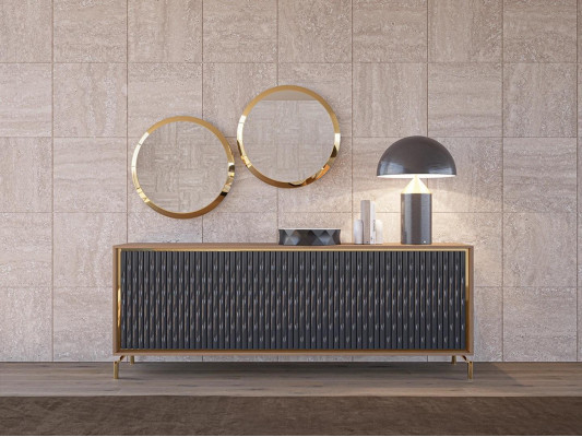 Iesszëmmer Modern Iessgrupp Säitbord mat 2x Spigel Luxus Holz Miwwelen
