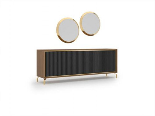 Iesszëmmer Modern Iessgrupp Säitbord mat 2x Spigel Luxus Holz Miwwelen