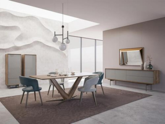 Iesszëmmer Set 9-deelzeg Iessdësch Komplett Still 4x Holz Säitebrett Nei Holzschaf