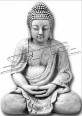 Buddha Figur Skulptur an Steendesign. Grouss dekorativ Skulptur fir de Gaart.