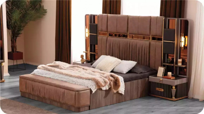 Sazgarnitur Luxus Schlofkummer Duebelbett Sazgarnitur Bett Set 4 Stécker Beige