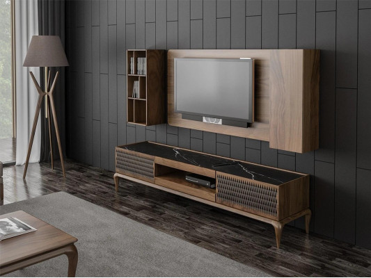 Holzmöbel Wunnzëmmer Set 4tlg TV-Stänner Bicheregalerie Wunnwand TV Kader Nei