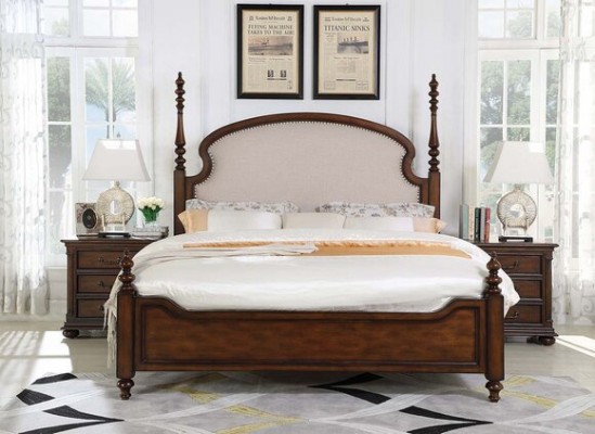 Klassesch Schlofzëmmer Bett Braun Textil Better Polster Duebel 180x200cm Nei