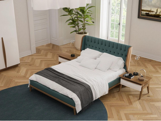 Komplett Schlofkummer Bett 2x Nuetsdëscher Modern Kleederschaf Bänk Nei