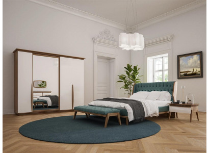 Komplett Schlofkummer Bett 2x Nuetsdëscher Modern Kleederschaf Bänk Nei