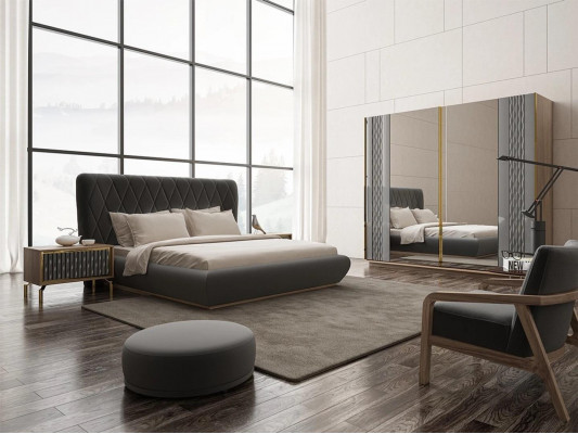 Komplett Set Duebel Bett Luxus 2x Nuetsdëscher Design Schaf Kleederschaf