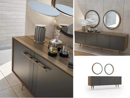 Luxus Iesszëmmer Set Iessdësch 4x Still Luxus Kredenz mat 2x Spigel Nei Set