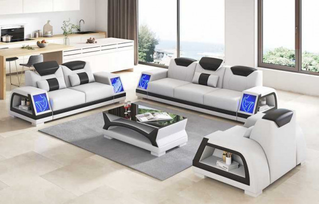 Komplett Couch Garnitur Sofagarnitur Ledersofa Sofa 3-Stéck Sofas Braun