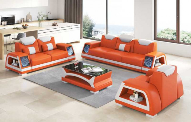 Komplett Couch Garnitur Sofagarnitur Ledersofa Sofa 3-Stéck Sofas Braun
