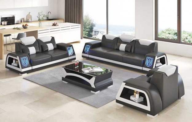 Komplett Couch Garnitur Sofagarnitur Ledersofa Sofa 3-Stéck Sofas Braun
