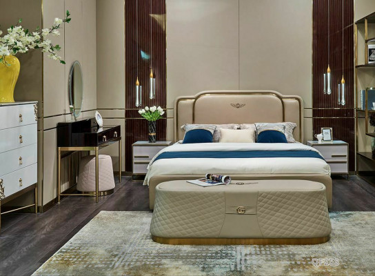 Luxus Schlofzëmmer Bett Nuechtstësch Kommod 4 Stéck Schlofzëmmer Set