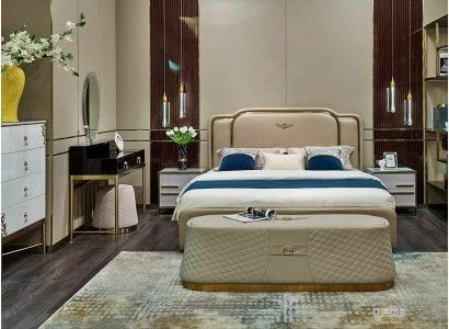 Luxus Schlofzëmmer Bett Nuechtstësch Kommod 4 Stéck Schlofzëmmer Set