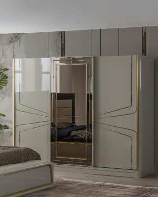Modern Schlofzëmmer-Set an Beige mat europäeschem Akzent