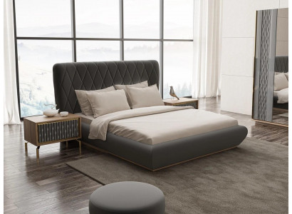 Schlofzëmmer 3 Stéck Luxus Set Duebelbett Design Holz 2x Nuechtstësch Komplett