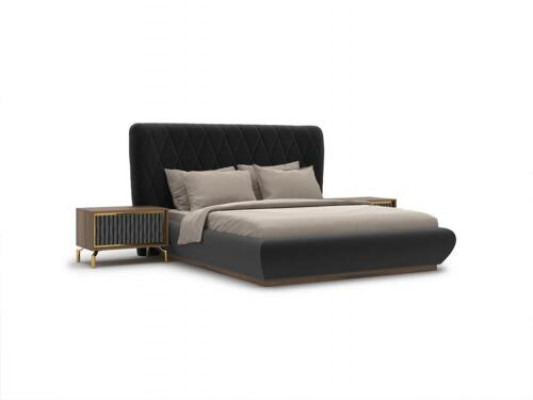 Schlofzëmmer 3 Stéck Luxus Set Duebelbett Design Holz 2x Nuechtstësch Komplett