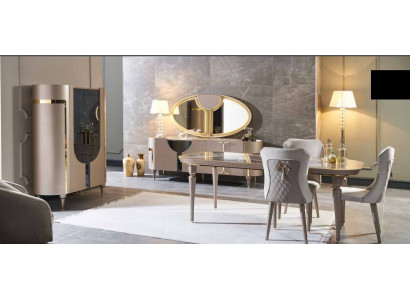 Design Iesszëmmer Set 8-Stéck Iessdësch Still Kommode Vitrinn Spigel Iessdëscher Holz