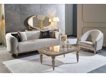 Soffagarnitur Couch Sofa Polster 3 + 1 Sëtzer Couchtisch Holz 3tlg. Luxus Miwwelen