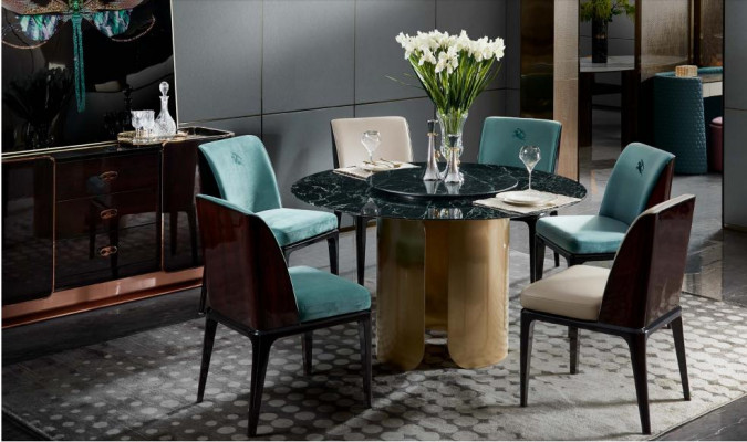 Stull Set Iesszëmmer Hellblo Stull 4x Lehnstull Modern Design Miwwel Luxus Still