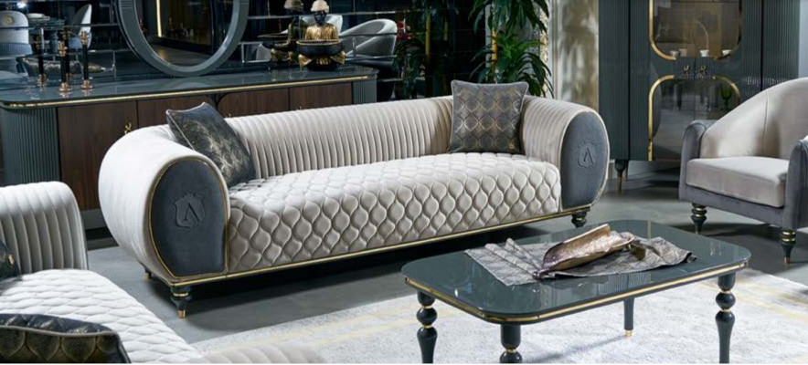 Dräisëtzer Sofa 3 Sëtzer Stoff Luxus Couch Sofa grouss Polster 230 cm Designer