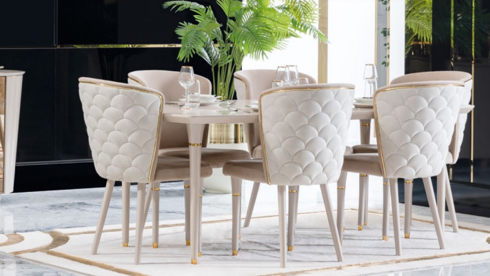 Iesszëmmergrupp Dësch 6x Still Sëtzgrupp Iesszëmmergarni Dësch Set 7 Stécker. Nei.