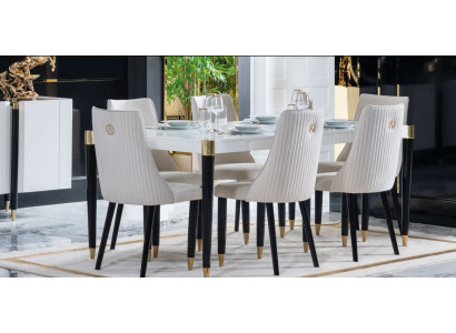 Iess Grupp Holz Dësch Dëscher 7tlg Komplett Set Iessdësch 6x Still Iesszëmmer Set