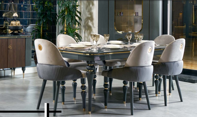 Iesszëmmer Set Iess Grupp Holz Dësch Dëscher Komplett 7-stëck Set Iessdësch 6x Stull.