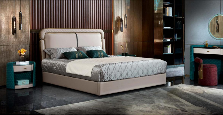 Bett Schlofkummer Beige Duebelbett Liederbett Modernen Design Miwwelen Holz