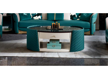 Couchtisch Holz Lieder Türkis Ovallen Modern Design Miwwel Luxus Wunnzëmmer 140x83