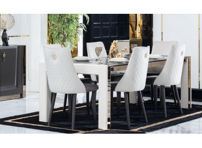 Design Luxus Dëscher Iesszëmmer Italienesch Miwwelen Dësch Lehnstull 6x Still Nei