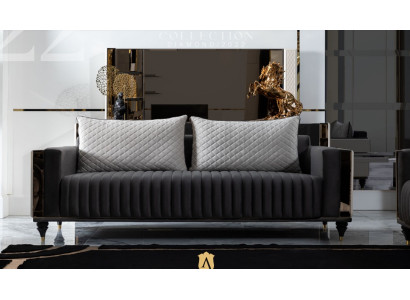 Dräisëtzer Canapé Polster Design Sofa 3er Sëtz Canapéë Zëmmer Modern Schwaarz Nei