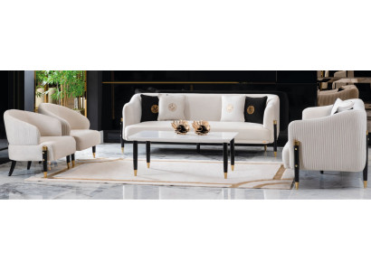 Garnitur Design Sofas Sofa Couch Samt Polster Sëtz 3+3+1+1 Sëtzer Sofagarnitur