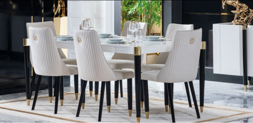 Iessgruppe Garnitur Set Komplett Design Lehnstuul 6x Still Polster Textil Stoff