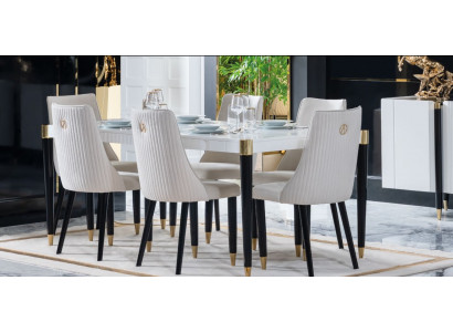Iessgruppe Garnitur Set Komplett Design Lehnstuul 6x Still Polster Textil Stoff