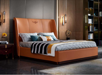 Bett 2 x Nuetsdësch Schlofkummer Orange Kreativ Modern Miwwelen Holz Luxus Better