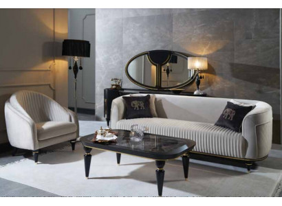 Sofagarnitur 3+1 Sëtzer Stoft Sofa Couch Garnitur Design Gro Schwaarz Miwwelen 2tlg