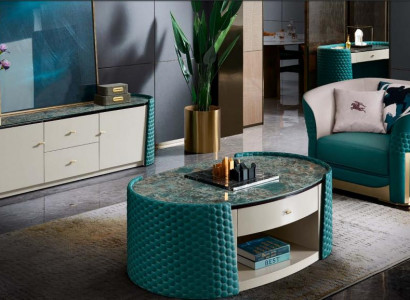 Cofferdësch Ënnerschaf Holz Lieder Tirkis Modern Nei 2tlg. Design Miwwelen