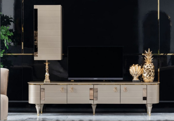 Säitbriet Schief Mauer Modern tv Holz Garnitur Set Miwwelen Wunnwand Vitrin rtv