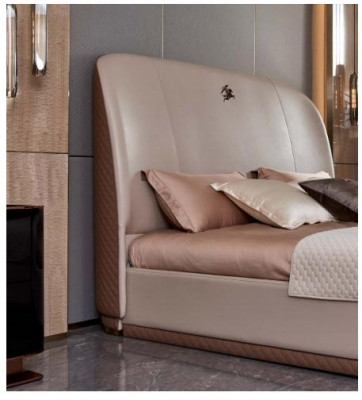 Bett Crème Lieder Holz Schlofzëmmer Liederbett Modern Design Miwwelen Luxus