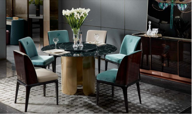 Stull Set Iesszëmmer Hellblo Stull 4x Lehnstull Modern Design Miwwel Luxus Still