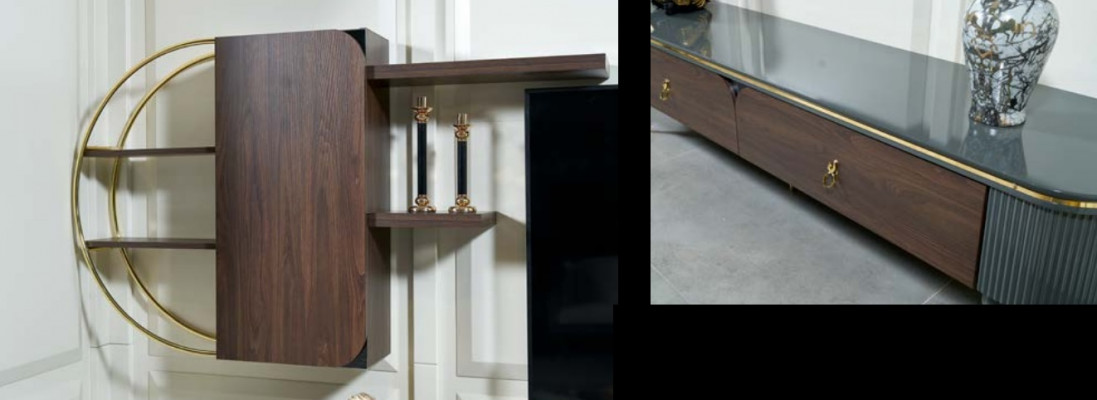 Holz Design TV Miwwel Regal Schief Schaf Wand Regal Wohnwand Schief Side Low Board