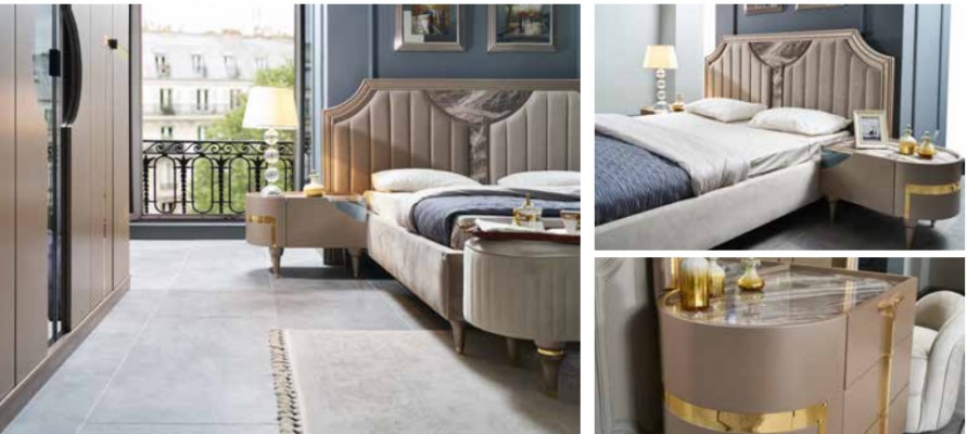 Miwwelen Modern Luxus Better Neit Bett 2x Nuetsdësch 3 Deeler Schlofzëmmer Set Design
