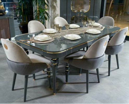 Iesszëmmer Set Iess Grupp Holz Dësch Dëscher Komplett 7-stëck Set Iessdësch 6x Stull.