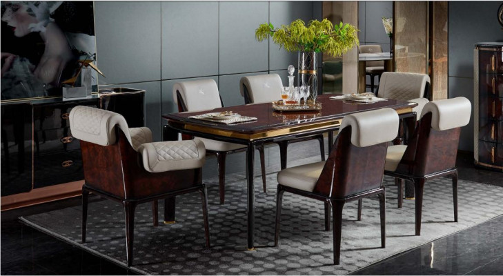 Stiller Iesszëmmer Modernen Design Miwwelen Holz Luxus Beige 4x Lengen Still Iessstull