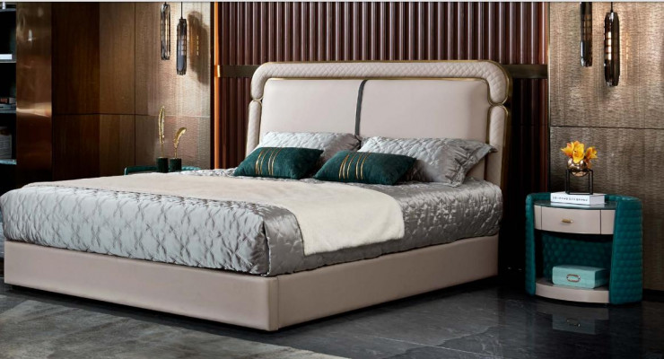 Bett Schlofkummer Beige Duebelbett Liederbett Modernen Design Miwwelen Holz