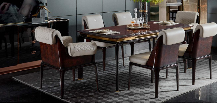 Stiller Iesszëmmer Modernen Design Miwwelen Holz Luxus Beige 4x Lengen Still Iessstull