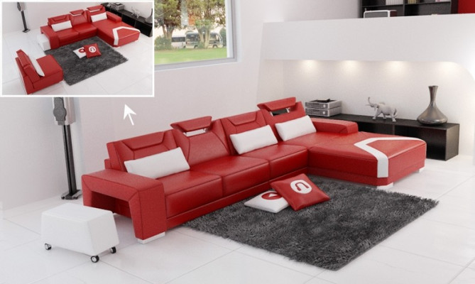 Designer Sofa Canapé Ecksofa mat Fousshocker Polster Garnitur Wunnlandschaft L Form