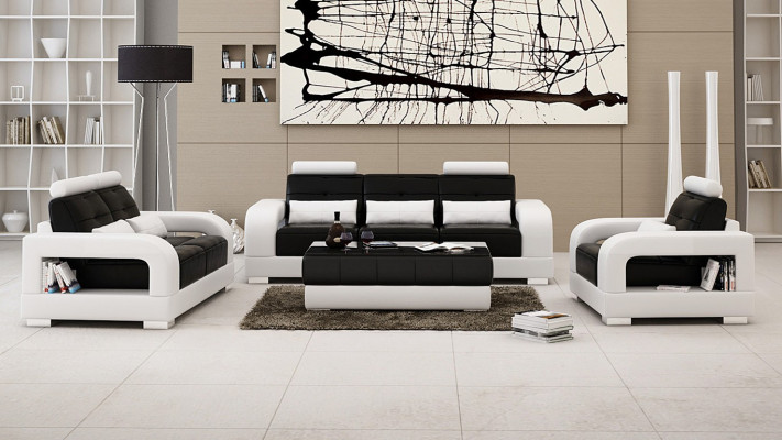 Ledersofa Couch Sofagarnitur 3+1+1 Sëtzer Garnituren Design Wunnzëmmer